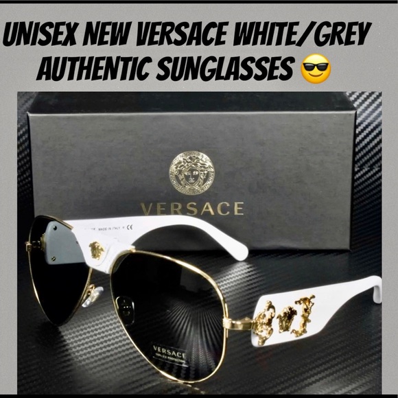 Unisex Authentic Versace Medusa Head Aviator Gold White and Gray Sunglasses NWT - Picture 5 of 15
